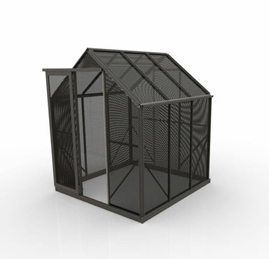 2m x 2m Shade house with black mesh panels on a white background.