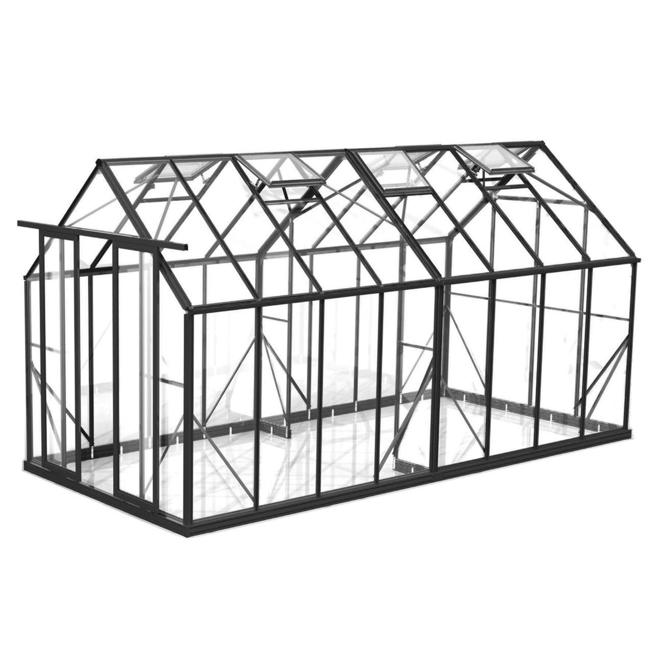 2.6m x 5.1m Glasshouse 4mm Toughened Glass with Black Frame