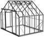 3.2m x 3.2m Black framed double door Glasshouse, with5 side panels & 6 back panels on white background.