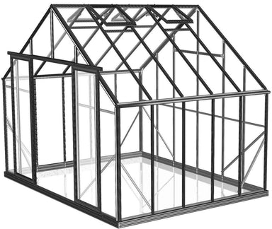 3.2m x 3.2m polycarbonate greenhouse with black frame in front of white background