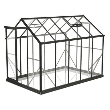 2m x 3.2m black frames polycarbonate greenhouse set against a white background