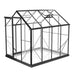 2m x 2.6m polycarbonate greenhouse with black frame shown in front of a white background 