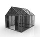 3.2m x 5.1m multilane grow house with black mesh screening panels at the front & polycarbonate panels at the back on white background. 